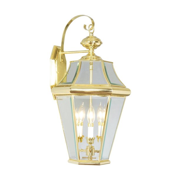 Georgetown 3 Light Polished Brass Outdoor Wall Lantern