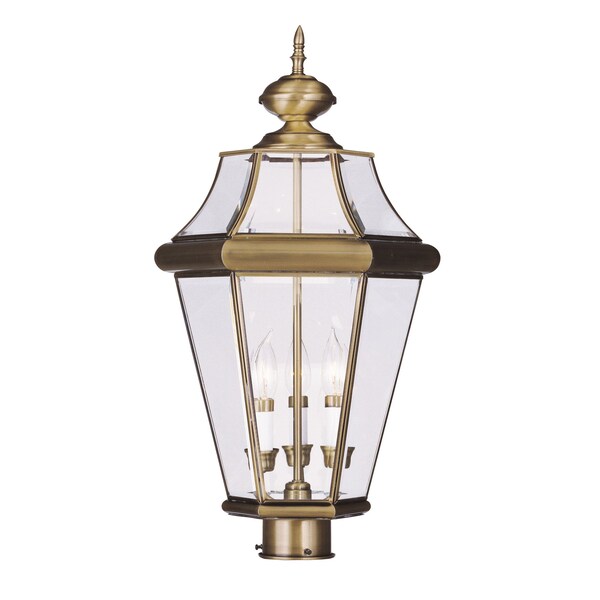 Georgetown 3 Light Antique Brass Outdoor Post Top Lantern