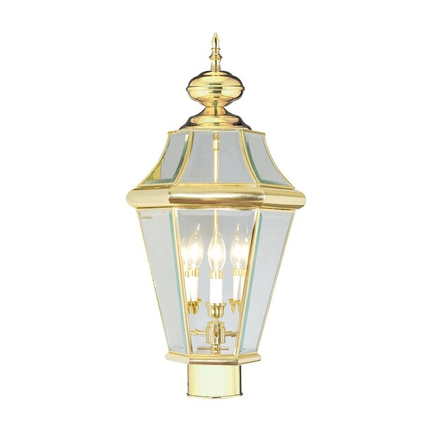 Georgetown 3 Light Polished Brass Outdoor Post Top Lantern