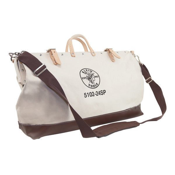 Wide-Mouth Tool Bag, Heavy Duty Canvas, 17 Pockets, Maroon/Tan