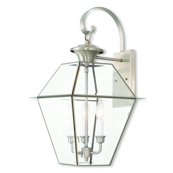Westover 3 Light Brushed Nickel Outdoor Wall Lantern