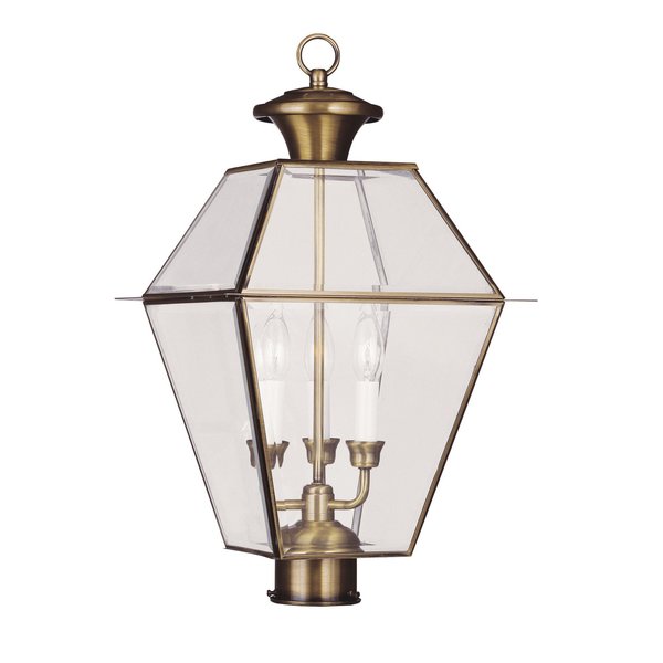 Westover 3 Light Antique Brass Outdoor Post Top Lantern