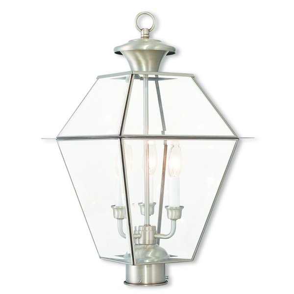 Westover 3 Light Brushed Nickel Outdoor Post Top Lantern
