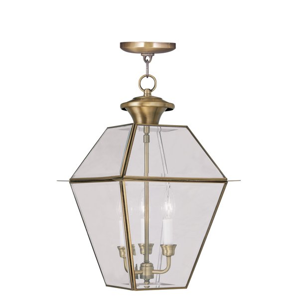 Westover 3 Light Antique Brass Outdoor Pendant Lantern