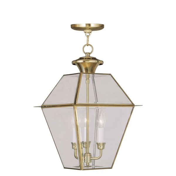 Westover 3 Light Polished Brass Outdoor Pendant Lantern