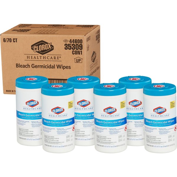 Germicidal Disinfecting Wipes, White, Canister, Hard, Non Porous Surfaces, 70 Wipes, Unscented