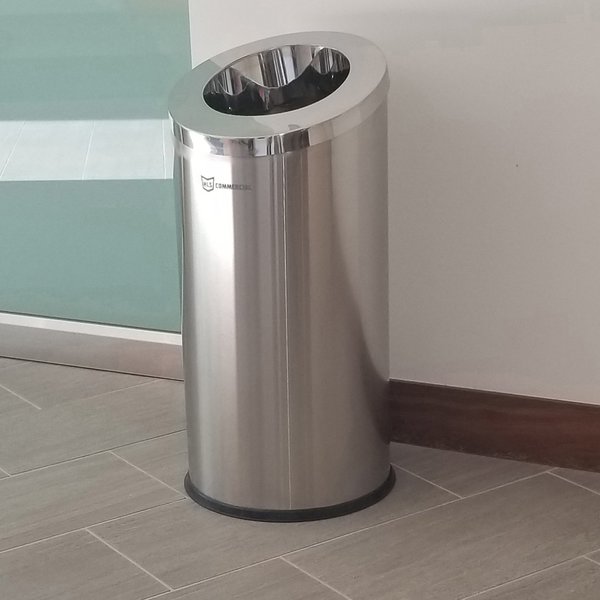 15 gal Round Trash Can, Silver, Stainless Steel
