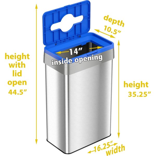 Recycle Bin, Stainless Steel, 21 Gallon /, Silver, Stainless Steel