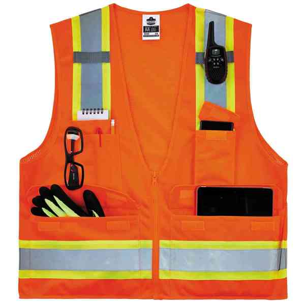 Two-Tone Surveyors Vest, Orange, L/XL