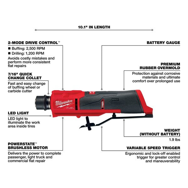 M12 FUEL Low Speed Tire Buffer (Tool Only)