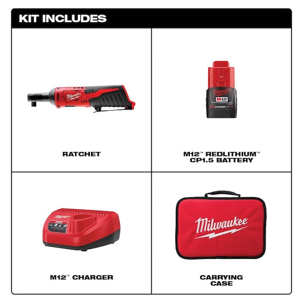 M12 Cordless Ratchet Kit, (1) 1.5Ah, (1) 2.0Ah Batteries