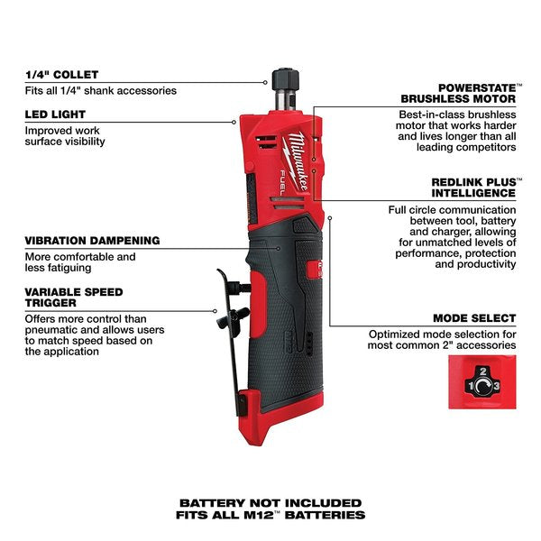 M12 FUEL 1/4 in Straight Die Grinder, 20,000 RPM (Tool Only)
