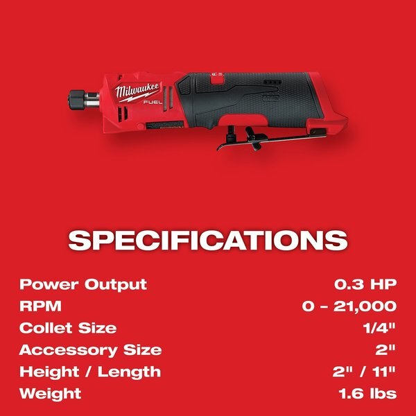 M12 FUEL 1/4 in Straight Die Grinder, 20,000 RPM (Tool Only)