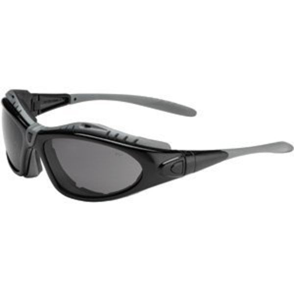 Safety Glasses, Wraparound Gray Polycarbonate Lens, Anti-Fog, Scratch-Resistant