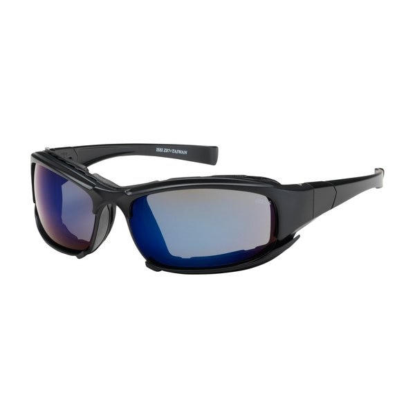 Safety Glasses, Wraparound Blue Mirror Polycarbonate Lens, Anti-Fog, Scratch-Resistant