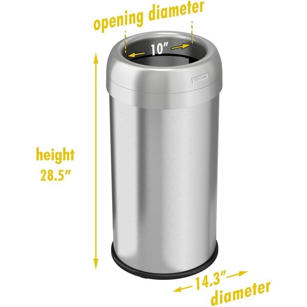 16 gal Round Trash Can, Silver, Stainless Steel