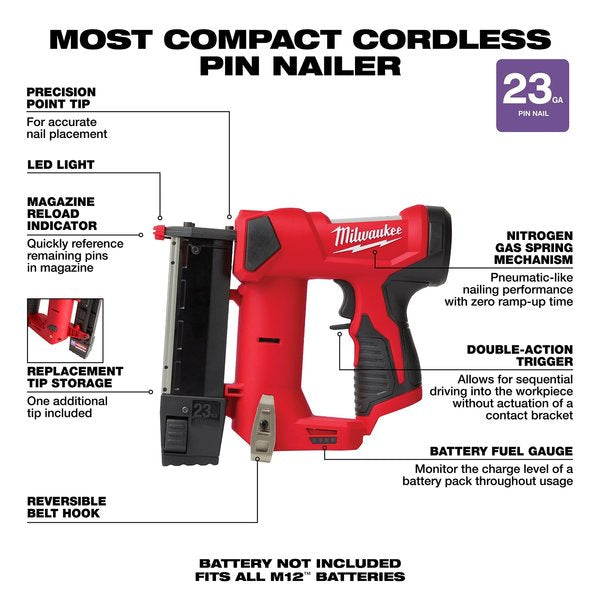 M12 23 Gauge Pin Nailer (Tool Only)