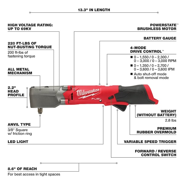 M12 FUEL 3/8 in. Right Angle Impact Wrench with Friction Ring (Bare Tool)