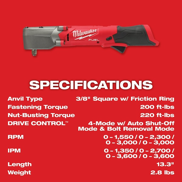 M12 FUEL 3/8 in. Right Angle Impact Wrench with Friction Ring (Bare Tool)