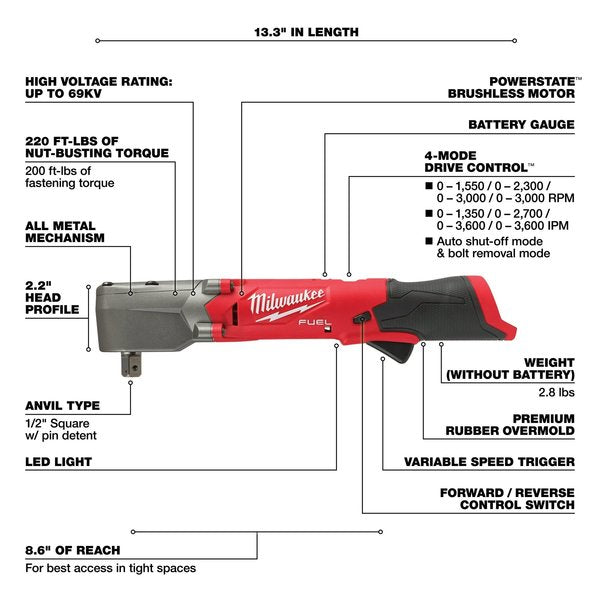 M12 FUEL 1/2 in. Right Angle Impact Wrench with Pin Detent (Bare Tool)