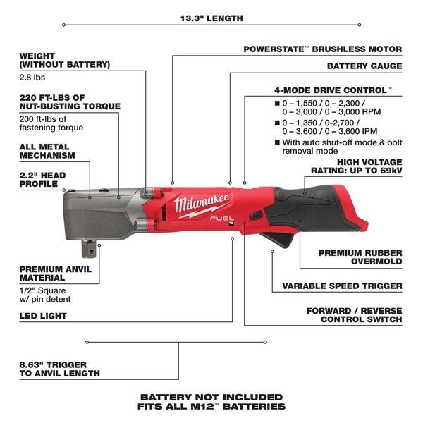 Impact Wrench, Cordless, 12V DC, 3000 RPM