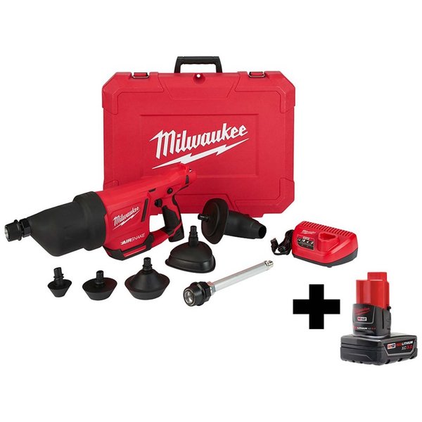 M12â¢ AIRSNAKEâ¢ Drain Clean Air Gun Kit w M12â¢ XC REDLITHIUMâ¢ Battery