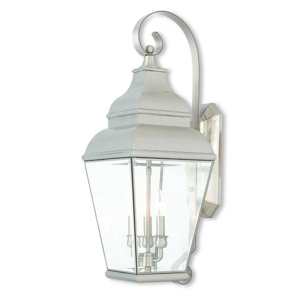 Exeter 3 Light Brushed Nickel Outdoor Wall Lantern