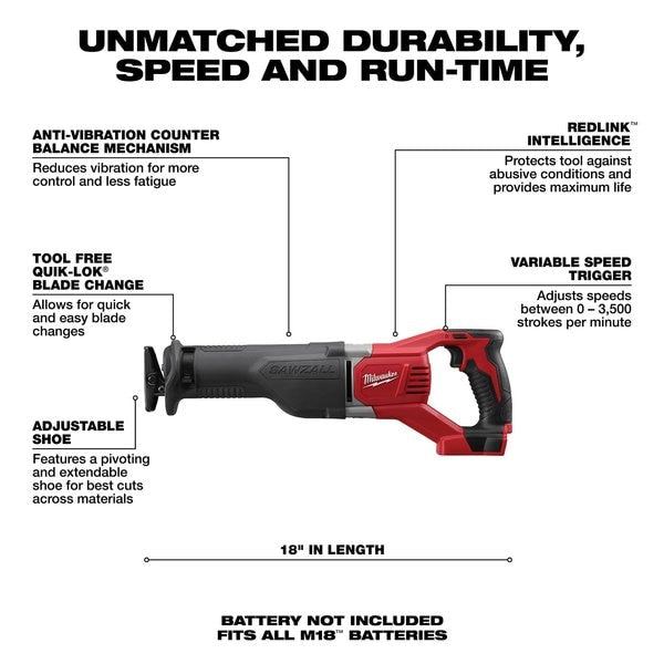 M18 SAWZALL Reciprocating Saw, 18V, Tool-Only