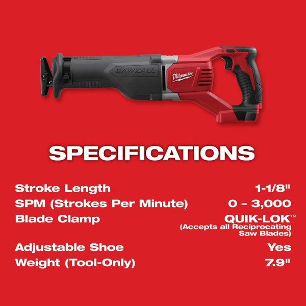M18 SAWZALL Reciprocating Saw, 18V, Tool-Only