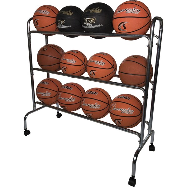 Basketball Cart, 41inLx17inWx41inH, Chrome