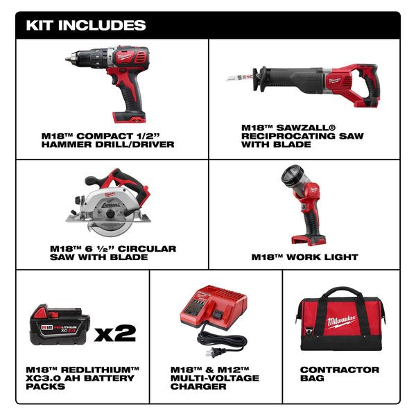Cordless Combo Kit, 18.0 V, 4 Tools, 3 Batt