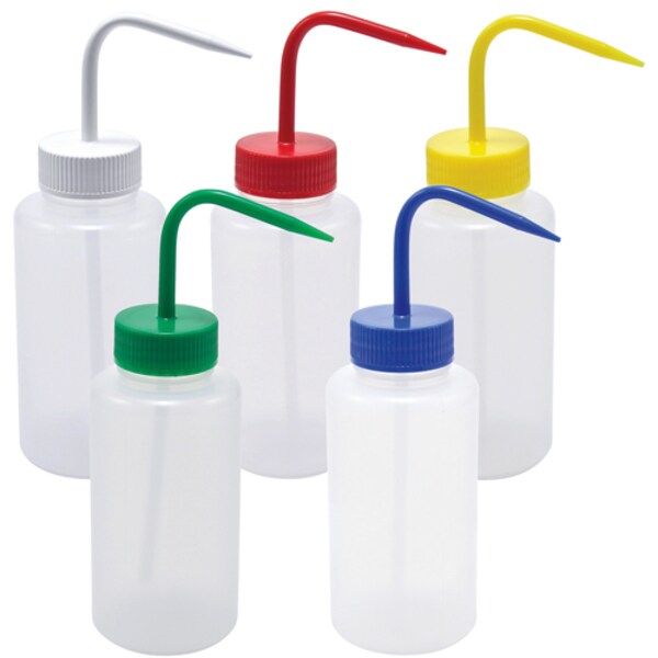 Wide Mouth Wash Bottle, Red, 250mL, PK5