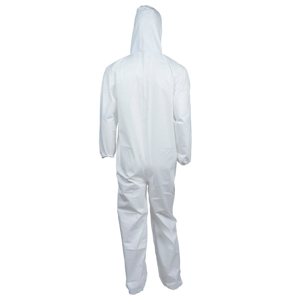 Coverall, A40, Hood, 5XL, PK25, White, Zipper