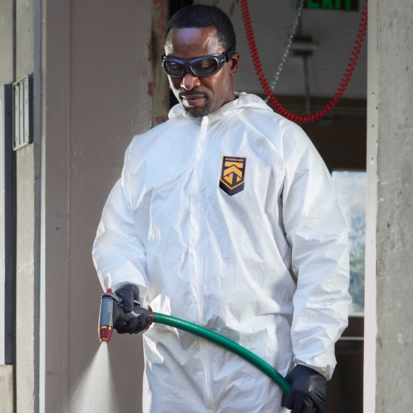 Coverall, A40, Hood, 5XL, PK25, White, Zipper