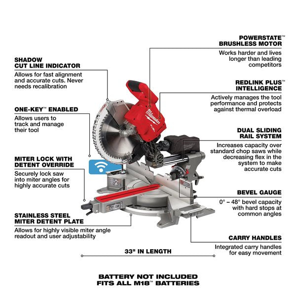 M18 FUEL 12â Dual Bevel Sliding Compound Miter Saw â Tool Only