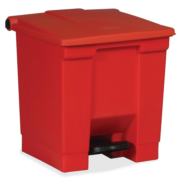 8 gal Rectangular Trash Can, Red, 16 1/4 in Dia, Step-On, Plastic