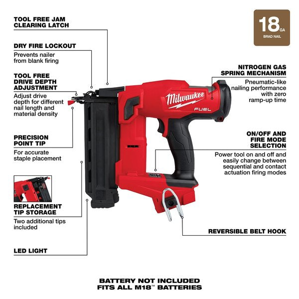 M18 FUEL 18 Gauge Brad Nailer (Tool Only)
