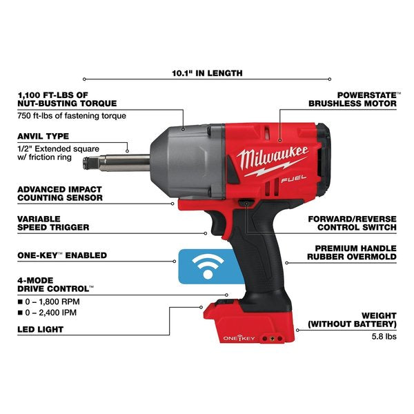 M18 FUEL Â½â Ext. Anvil Control Torque Impct Wrnch w/ONE-KEY(Tool Only)