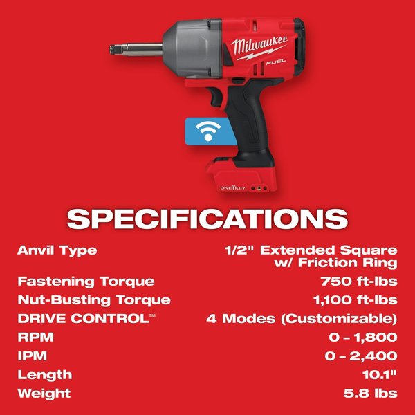 M18 FUEL Â½â Ext. Anvil Control Torque Impct Wrnch w/ONE-KEY(Tool Only)