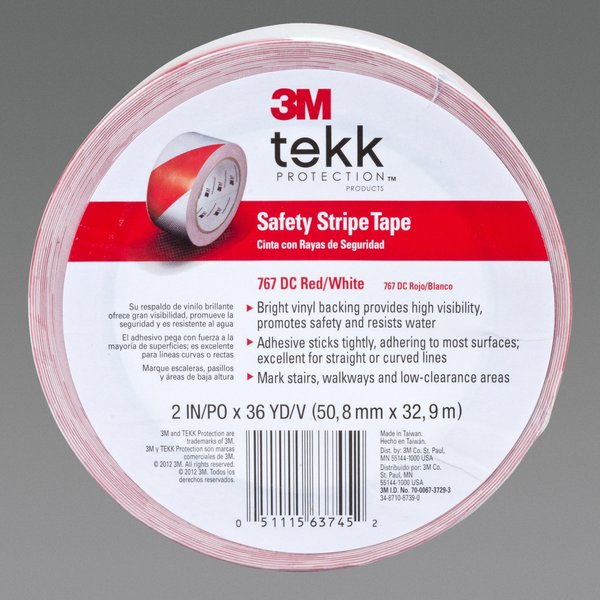 Safety Stripe Tape 767DC, Red/W, PK12