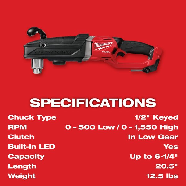 M18 FUEL SUPER HAWG 1/2 in. Right Angle Drill (Tool Only)