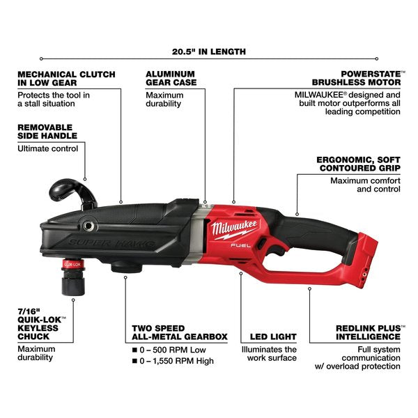 M18 FUEL SUPER HAWG Right Angle Drill w/ QUIK-LOK