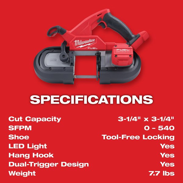 Portable Band Saw, 18V DC, 35 3/8 in Blade Length
