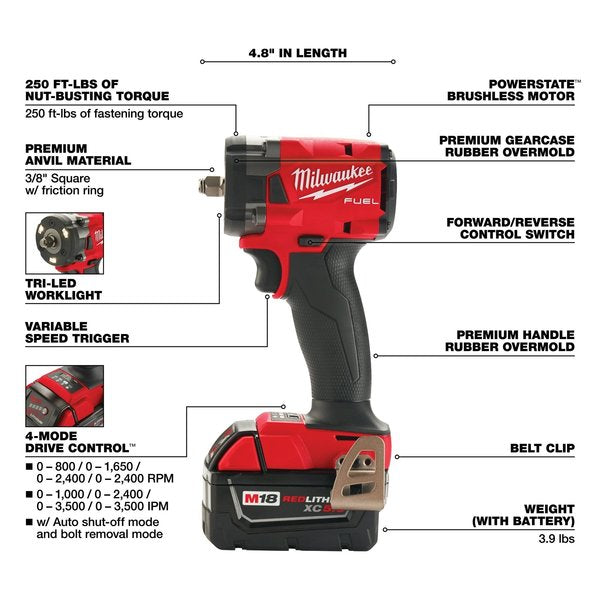 M18 FUEL 3/8 in. Compact Impact Wrench with Friction Ring (Tool Only)