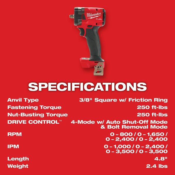 M18 FUEL 3/8 in. Compact Impact Wrench with Friction Ring (Tool Only)