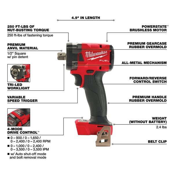 M18 FUEL 1/2 in. Compact Impact Wrench with Pin Detent (Tool Only)