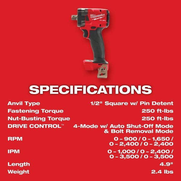 M18 FUEL 1/2 in. Compact Impact Wrench with Pin Detent (Tool Only)