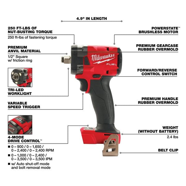 M18 FUEL 1/2 in. Compact Impact Wrench with Friction Ring (Tool Only)