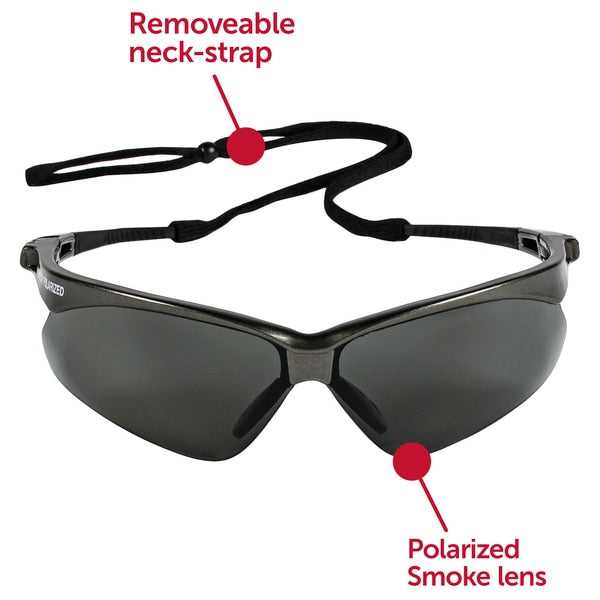 Polarized Safety Glasses, Wraparound Smoke Polycarbonate Lens, Scratch-Resistant
