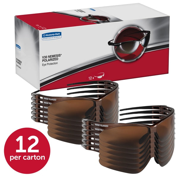 Polarized Safety Glasses, Wraparound Brown Polycarbonate Lens, Scratch-Resistant